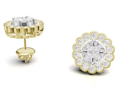 Flower-Inspired Diamond Earrings with Diamond  Cluster  3D print model