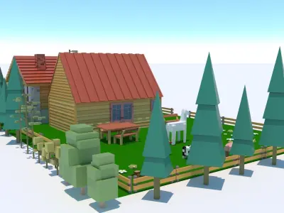 Cartoons Houses and Animals low-poly model Low-poly 3D model