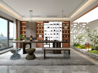 Chinese tearoom study room Low-poly 3D model