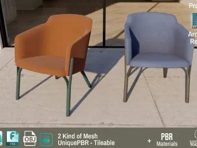 Ton Split Lounge ArmChair Velvet Design PBR - Lumion - UE4 Low-poly 3D model