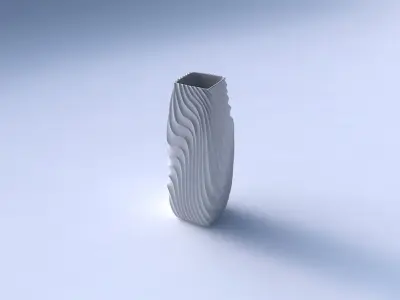 Vase rectangle with wavy extruded lines 3 3D print model
