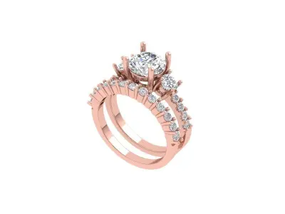 3Stone Solitair Ring Bridal Set 3D print model