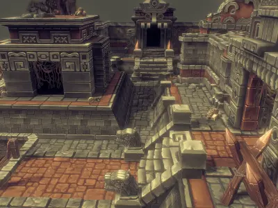 Mayan Temple Set - Low Poly Hand Painted Low-poly 3D model