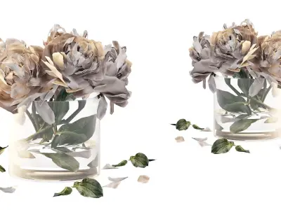 Bouquet of peonies in a glass vase 3D model