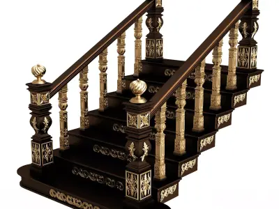 Carved Stair 01 Black Low-poly 3D model