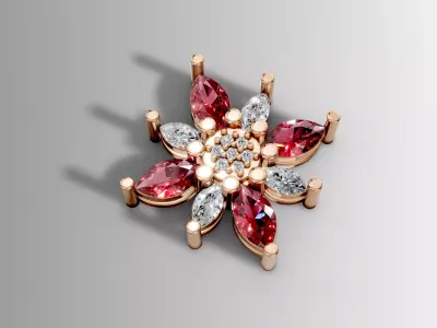 Floral Marquise Gemstone Stud Earring 3D print model