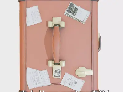 Vintage Leather Travel Suitcase with Stickers Low-poly 3D model