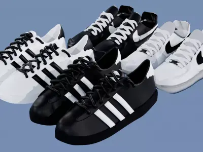 Nike AF1 and Adidas Superstars Low-poly 3D model