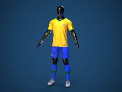 Football Jersey full outfit Brazil Team Sports Low-poly 3D model