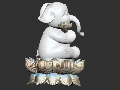 Elephant on lotus flower 3D model