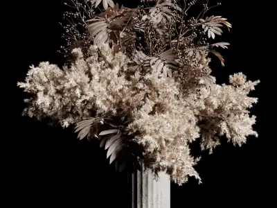 pampas dry flowers in a concrete vase bouquet 51 3D model