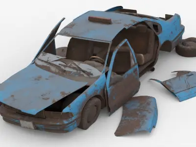 8k abandoned cars destroyed vehicles Low-poly Low-poly 3D model