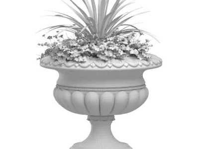 Yellow Flowers in container pot for facade decoration 3D model