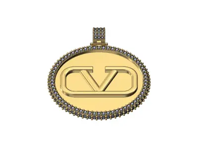 Large 40mm iced V logo Valentino pendant with bail 3D print model