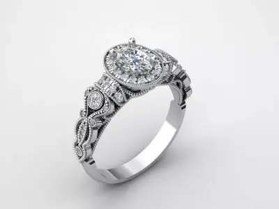 ring with diamond 3D print model 2