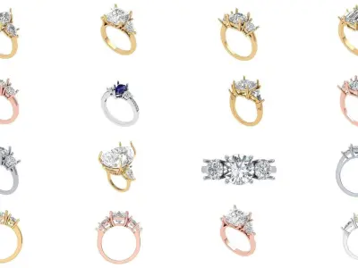 3 stone solitaire ring 3D Model Collection