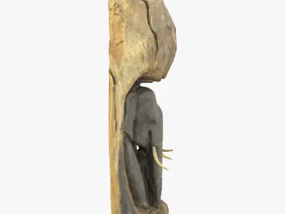 Wooden Asian Elephants Low-poly 3D model