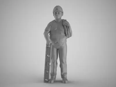 Constructor construction worker holding ruler 3D print model