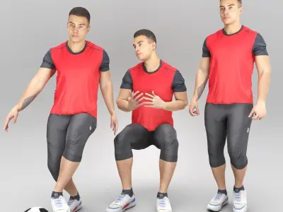 Animated young man playing football 365 Low-poly 3D model
