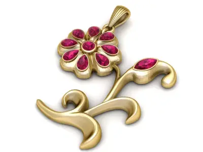 Floral Ruby Bloom Pendant 3D Printable Model 3D print model