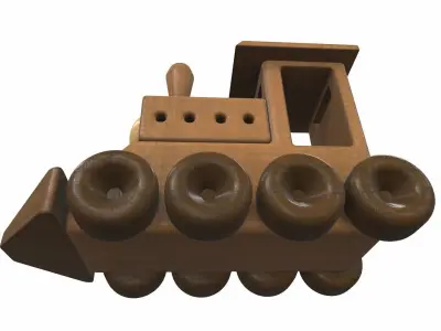 Wooden train locomotive toy 2 Free 3D model