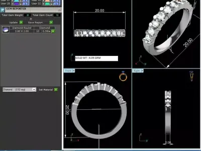 Band 3dm Render Details oval diamond wedding ring gold 3D print model