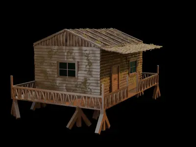 Realistic exterior wooden house model Free low-poly 3D model