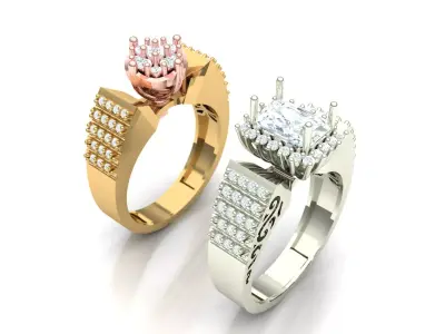 Womens Two piece solitaire ring 3D print model