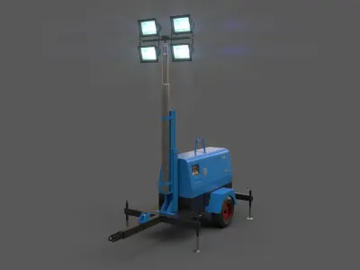 PBR Mobile Light Tower Generator B - Blue Light  Low-poly 3D model