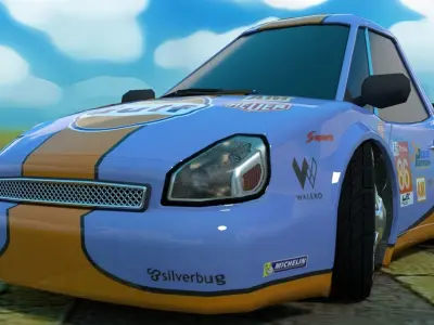 Rigged low poly cartoon racing car GULF Low-poly 3D model