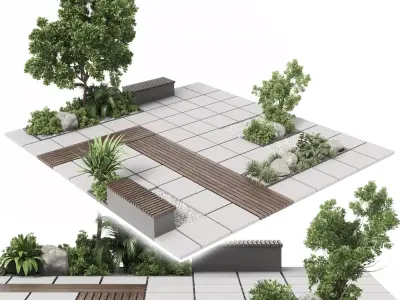 Urban Environment Urban Furniture Green Benches 3D model