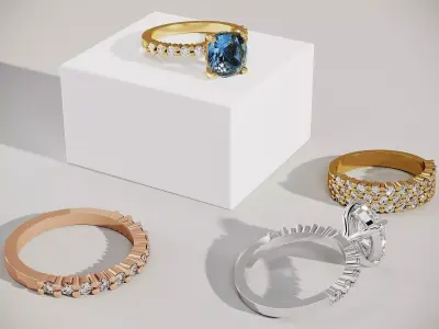 Luxury Gold Ring Collection -14K Low-poly 3D model