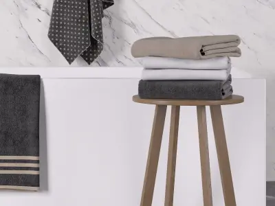 Towel set bathroom with towels and marble wall 3D model