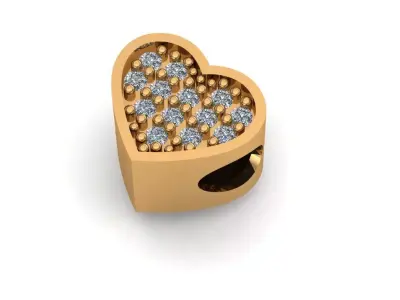 Jewelry heart shaped charm with diamonds gold 3D print model
