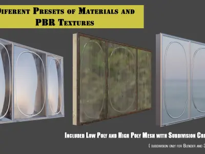 Bathroom Wall Storage Mirror with Crack and Rusty Option  Low-poly 3D model