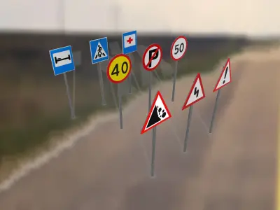 Road signs PBR low-poly game ready Low-poly 3D model