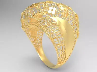 Ultra Vision Wire Netting Flowers Gold Ring - Eu 59 3D print model