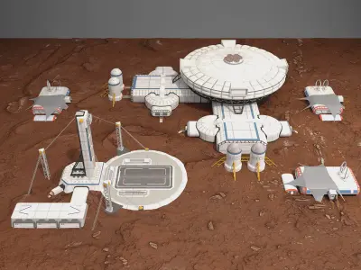 Mars base Low-poly 3D model