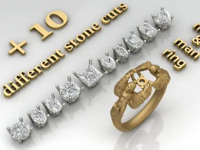 Carrera y Carrera STL Carrera Man and Man Lovers Ring Angel Wing 3D print model