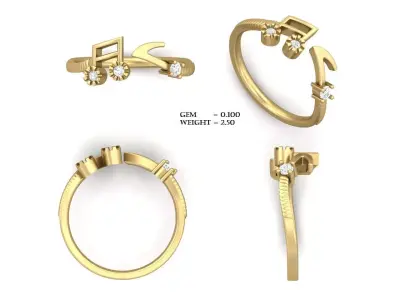 Ring-3123 gold ring with diamonds and musical notes 3D print model
