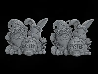 easter gnome and bunny with easter egg decor  3D print model