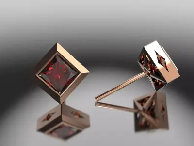 Luxury Square Stud Earrings 5mm gem with Secure  Screw 3D print model