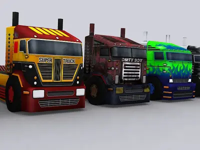 Road rush heavy trucks Low-poly 3D model
