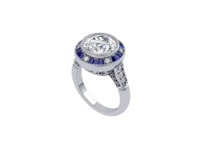 Solitaire Engagement Art Deco Ring 3D print model