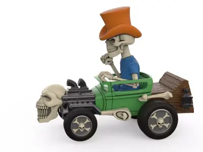 Hot Rod Skeleton Driver Model Skull Engine STL  3D print model