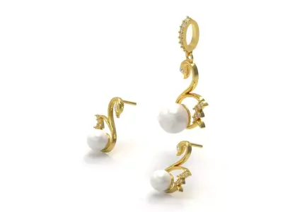 Swan Design Half Set earring pendant model ps0004 3D print model