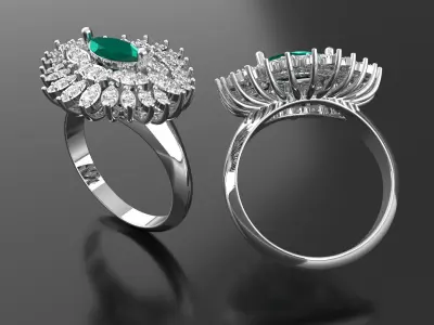Marquise Emerald Diamond Ring 3D print model