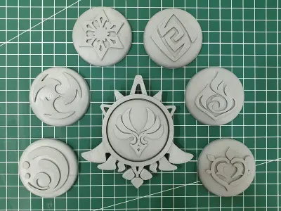 Mondstadt Vision Set - Genshin Impact - Vision Frame and 7 Stone 3D print model