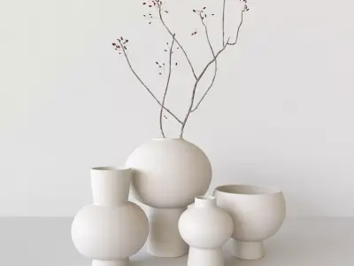 brushed ceramic vase with a branch 3D model