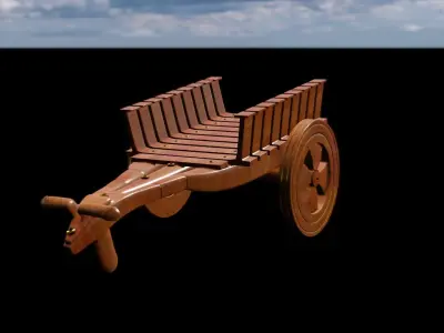 Bull Cart 3D Model Low-poly 3D model